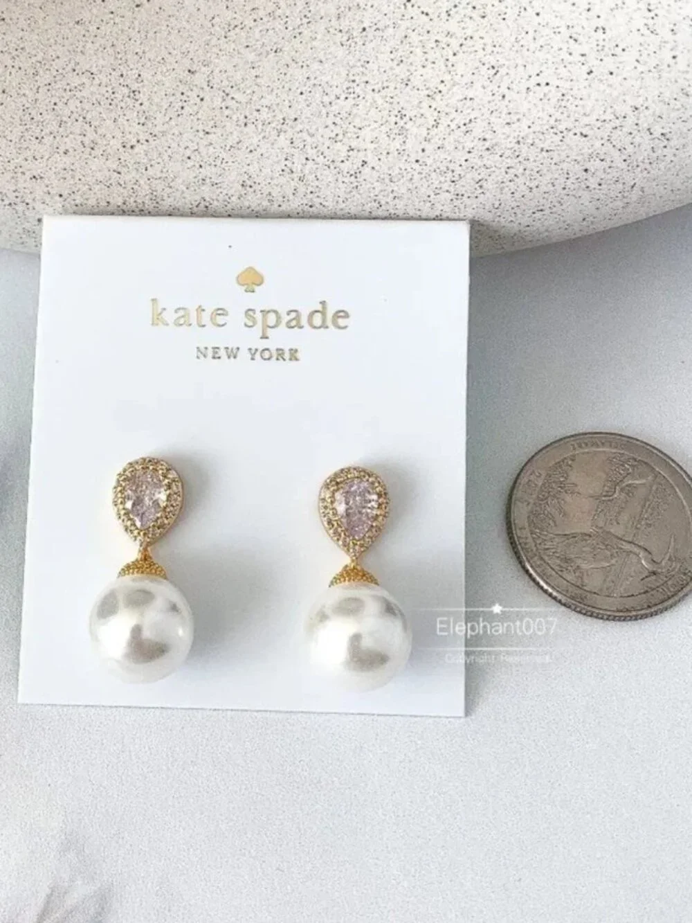 Kate Spade New York Crystal Faux Pearl Drop Earrings Gold Tone Teardrop